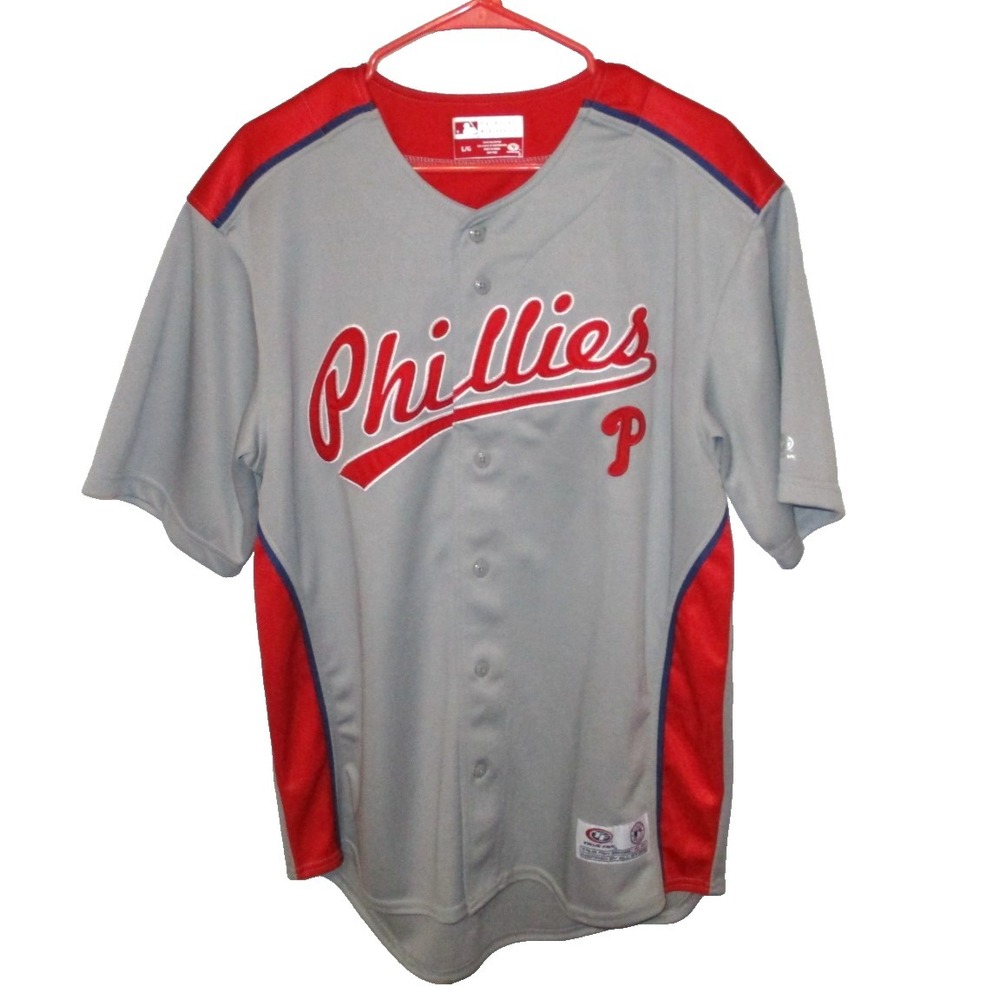 True Fan Philadelphia Phillies‎ Baseball Jersey Gray / Red Men's Size Large